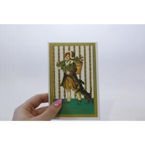 Jolly Christmas to You, Smiling Girl with a Puppy, Rare Postcard, Unused, Color